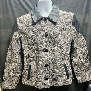 Vintage Black & Gray Paisley Women's Blazer with Black Deerskin Leather Accents